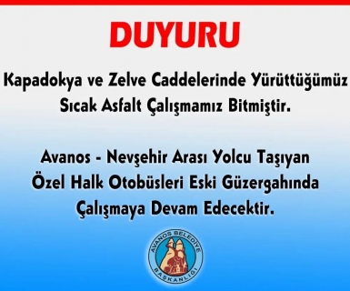 Kapadokya ve Zelve Caddelerinde Yürüttüğümüz Sıcak Asfalt Çalışmamız Bitmiştir.